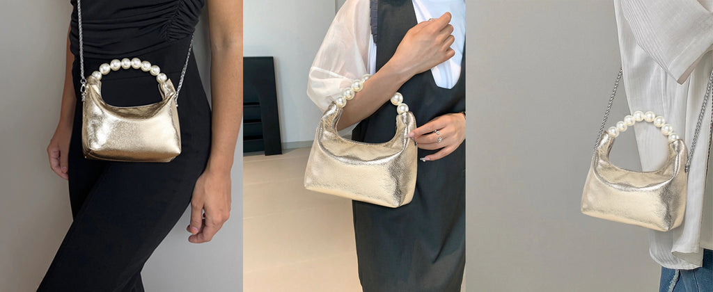 Pearl Handle Evening Clutch Purse for Women - Stylish Small Top Handle Handbags with Detachable Chain Strap for Wedding Party