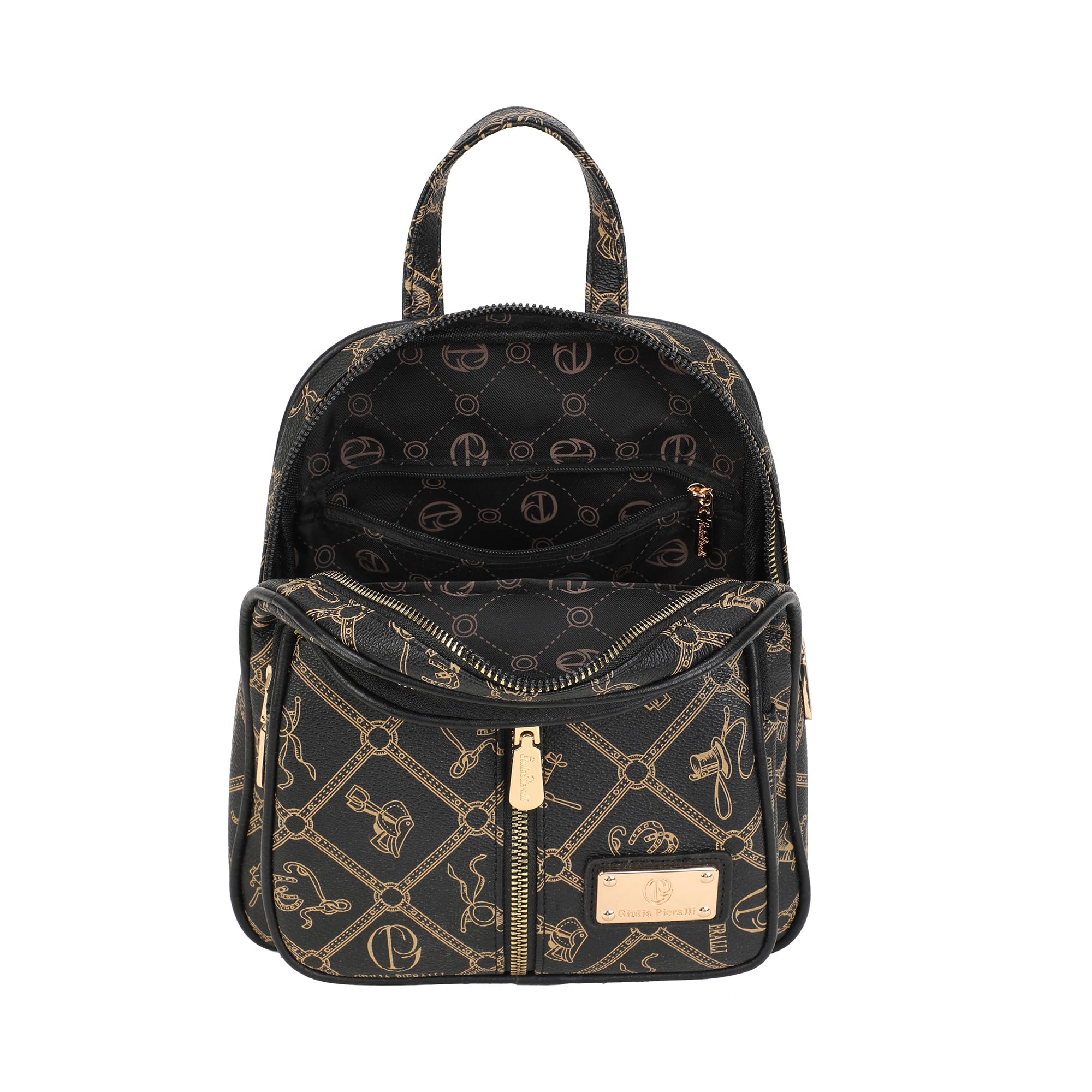 Small Backpack Purse for Women, Giulia Pieralli Designer Pattern Faux Leather Fashion Travel Bag, Elegant Multi-Pocket Ladies Daypack