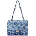 Women Small Shoulder Bags Quilted Crossbody Distressed Jean Denim Purse Evening Bag Clutch Handbag with Chain Strap