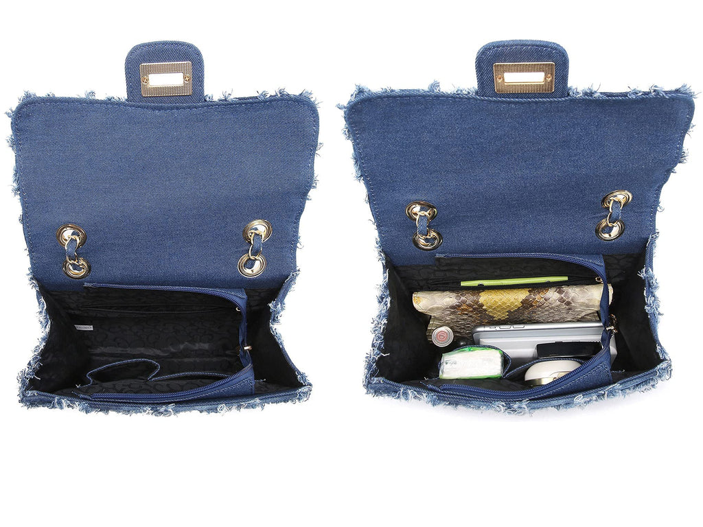 Women Small Shoulder Bags Quilted Crossbody Distressed Jean Denim Purse Evening Bag Clutch Handbag with Chain Strap