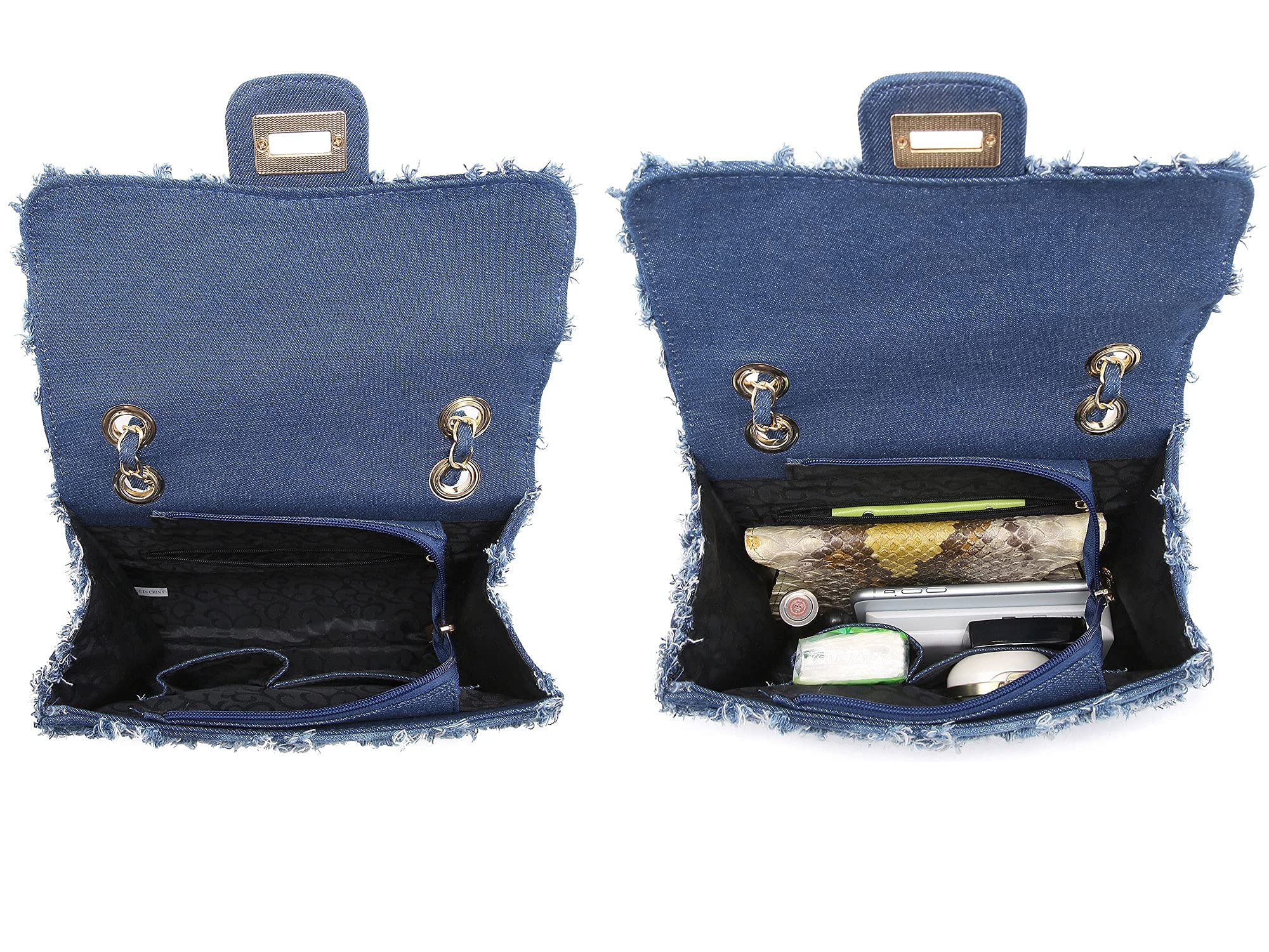Women Small Shoulder Bags Quilted Crossbody Distressed Jean Denim Purse Evening Bag Clutch Handbag with Chain Strap