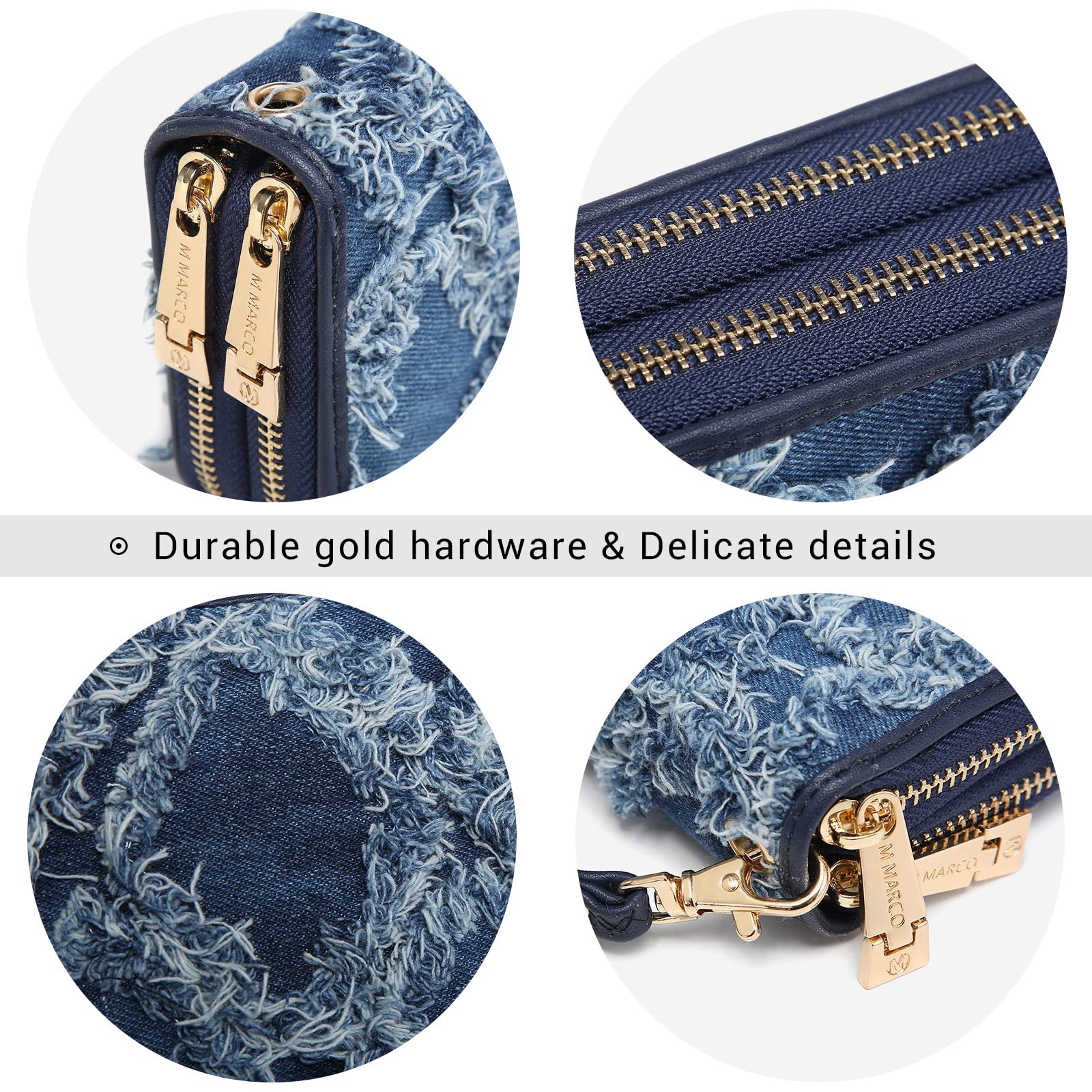 Womens Fashion Double Zip Around Wallet Long Purse Credit Card Holder Bifold Ladies Cluth Wristlet Wrist Strap