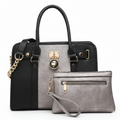 Women Satchel Handbags Purses Two tone Top Handle Tote Shoulder Bags with Matching Wristlet Wallet Set 2pcs