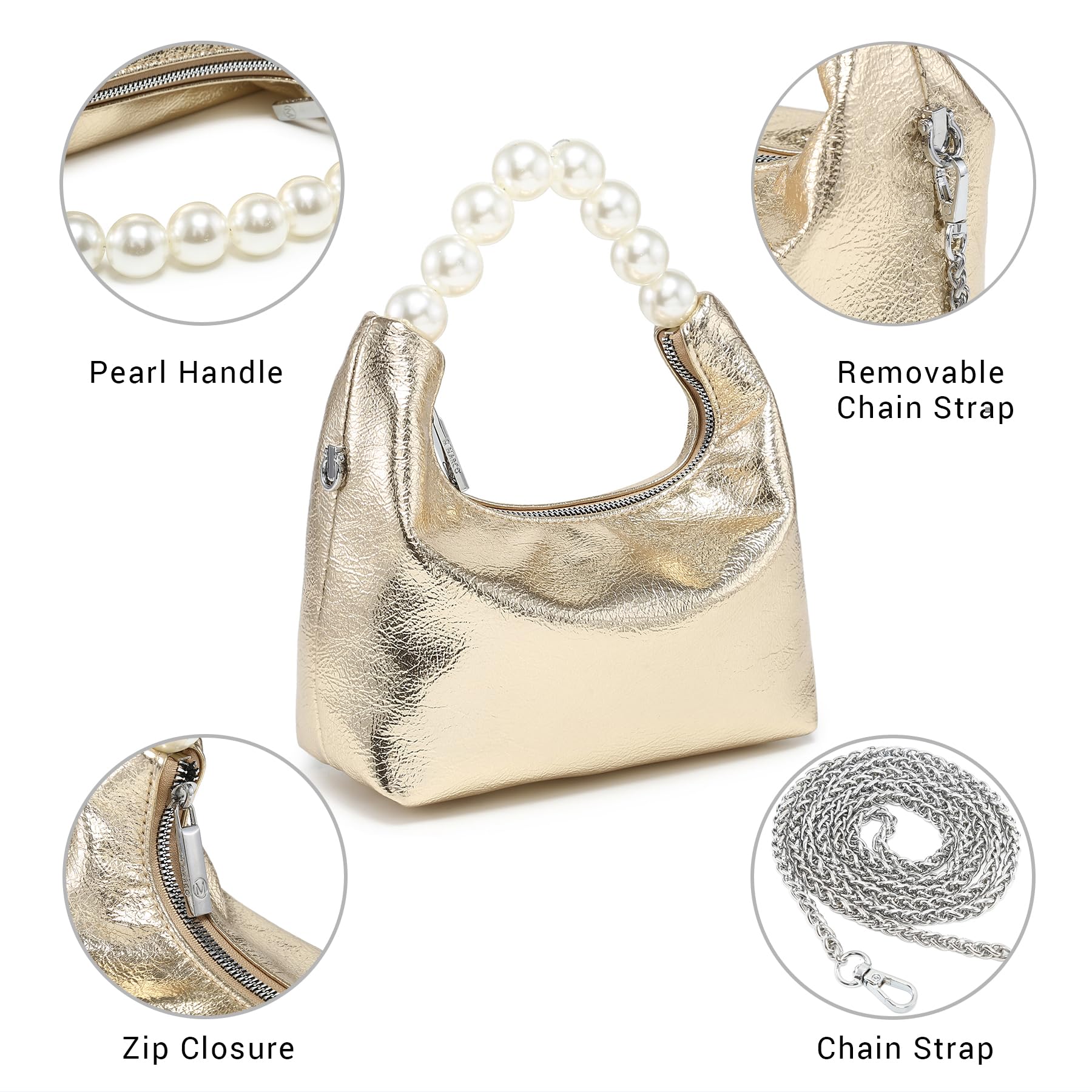 Pearl Handle Evening Clutch Purse for Women - Stylish Small Top Handle Handbags with Detachable Chain Strap for Wedding Party