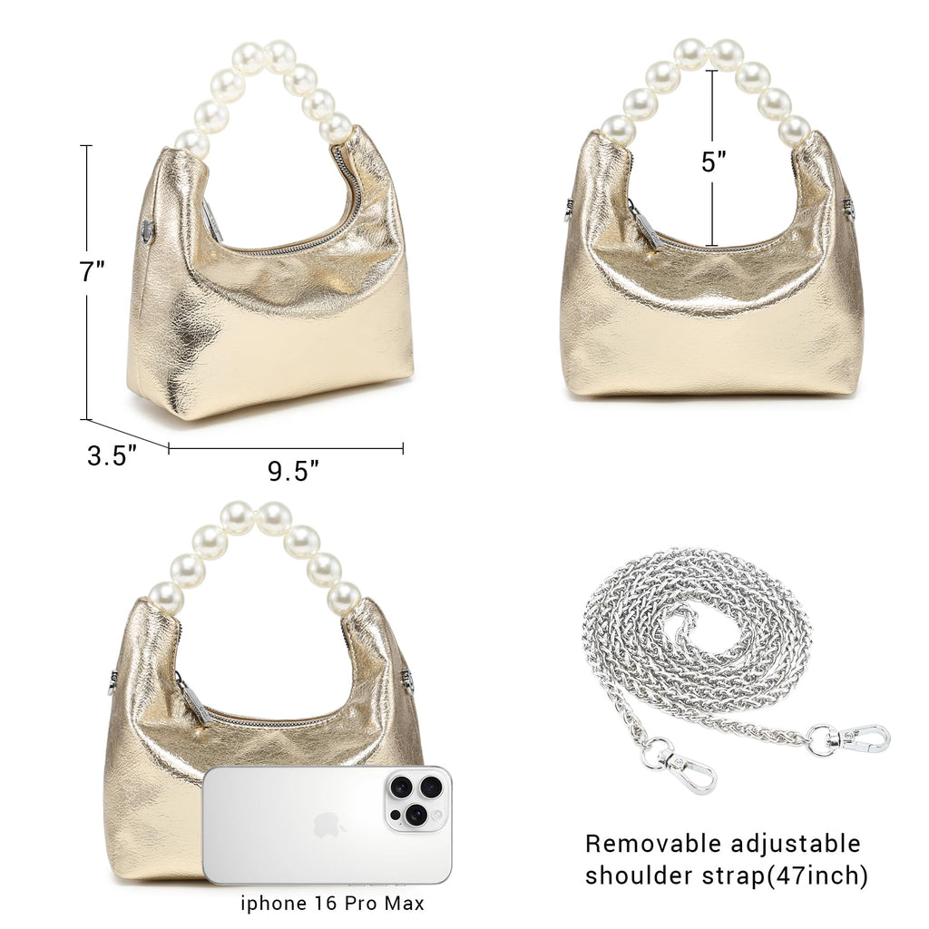 Pearl Handle Evening Clutch Purse for Women - Stylish Small Top Handle Handbags with Detachable Chain Strap for Wedding Party
