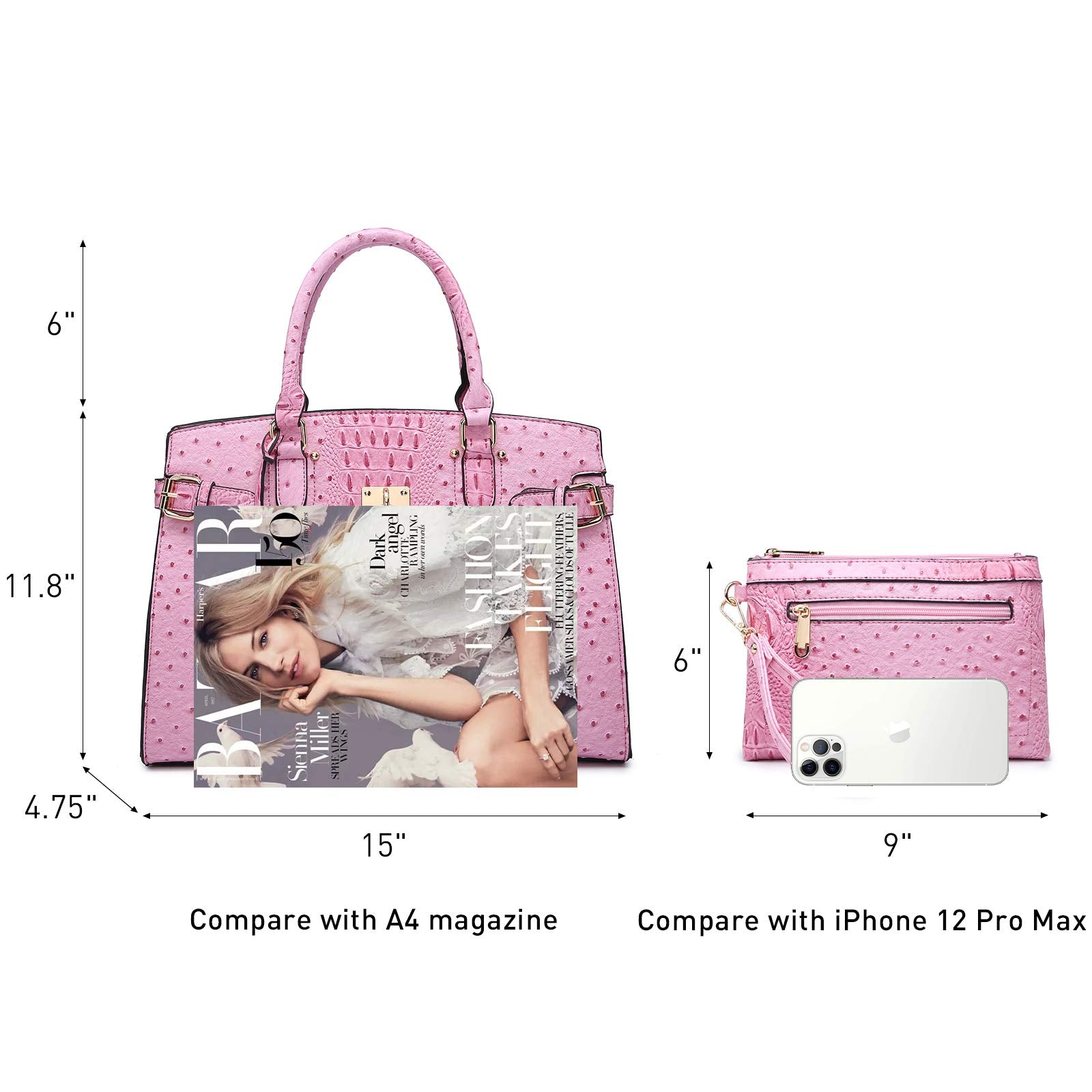 Women Fashion Satchel Handbags and Purses Ladies Top Handle Tote Work Shoulder Bags with Matching Wristlet Wallet
