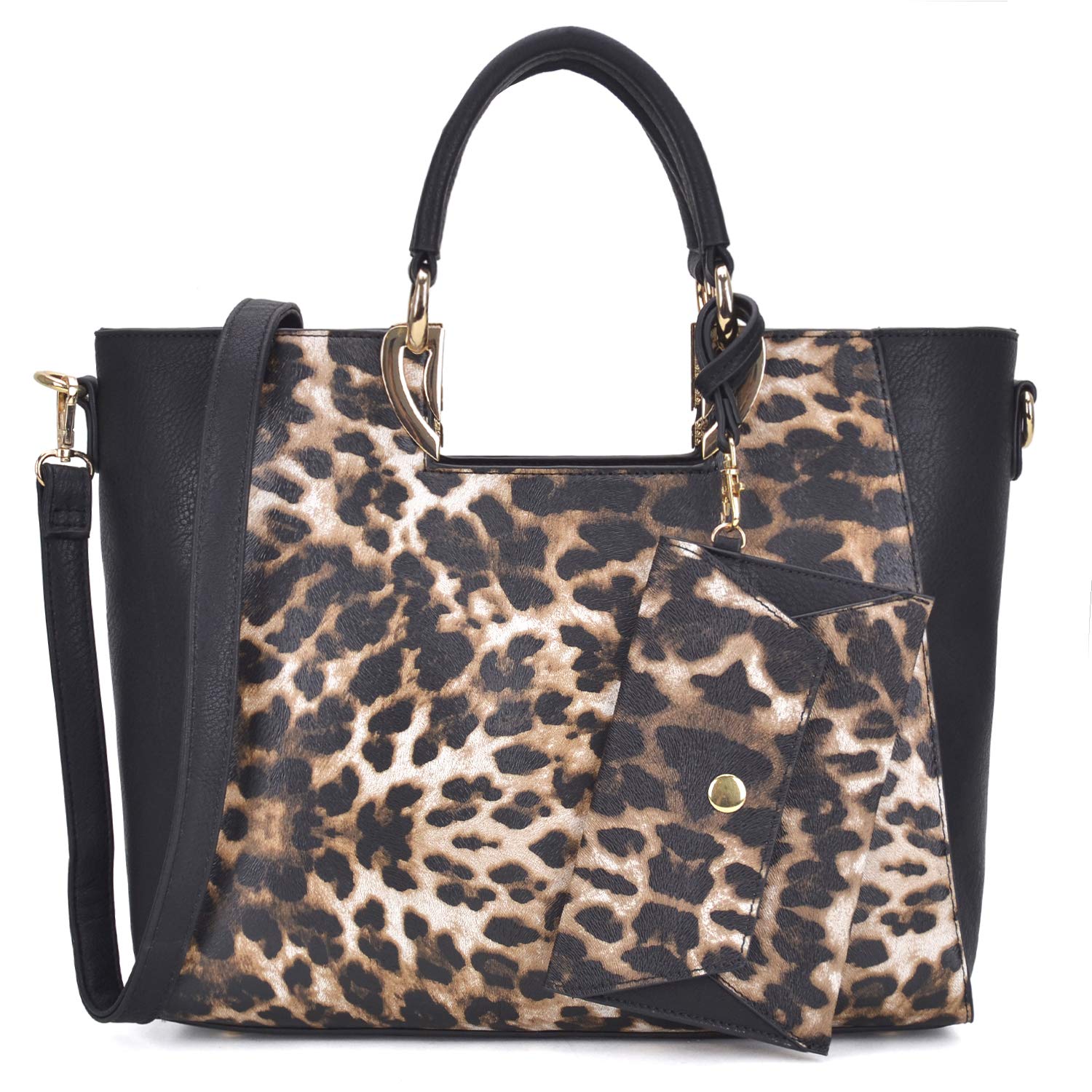 Women's Two-Tone Vegan Leather Tote Purse Large Top Handle Satchel Work Bag with Matching Wristlet