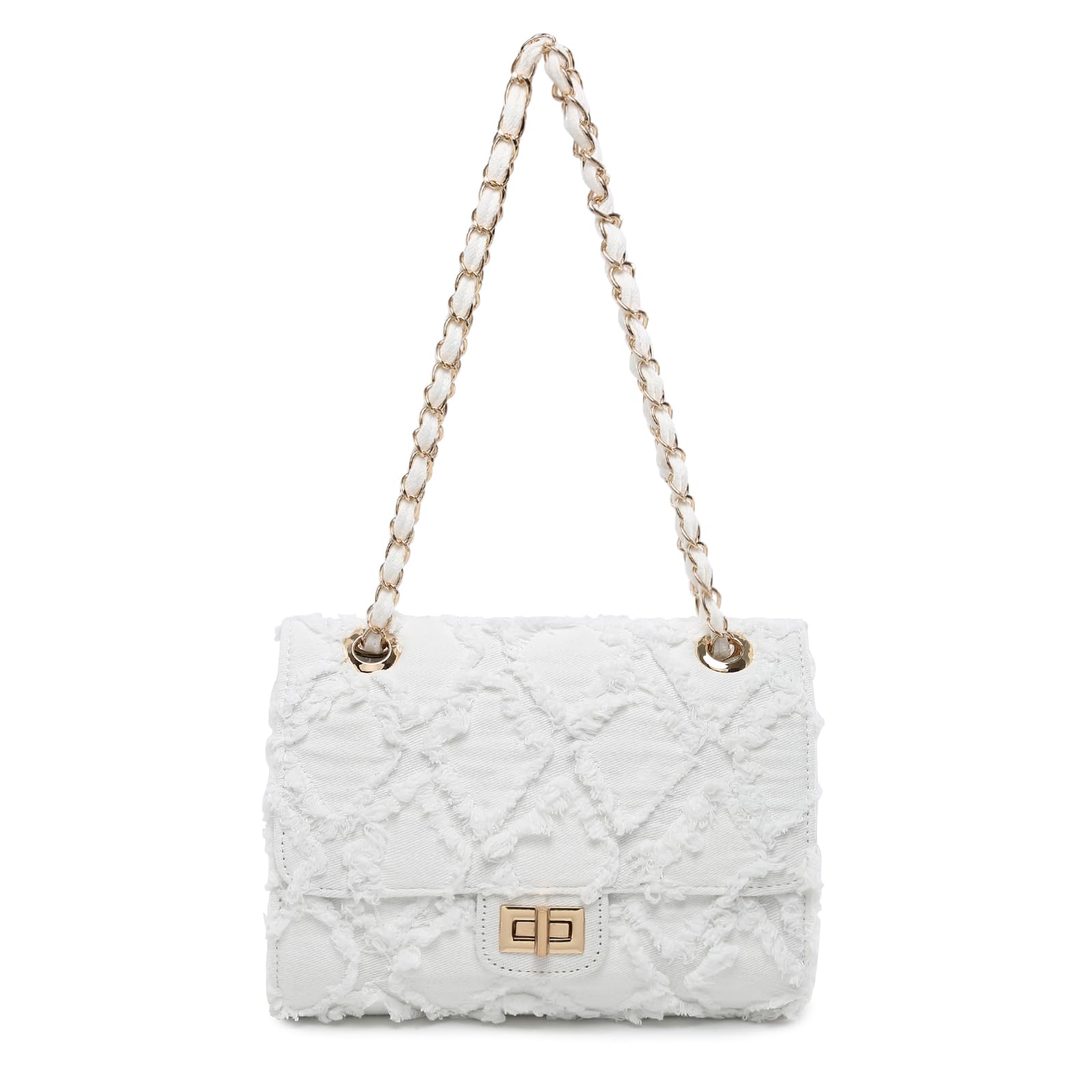Women Small Shoulder Bags Quilted Crossbody Distressed Jean Denim Purse Evening Bag Clutch Handbag with Chain Strap