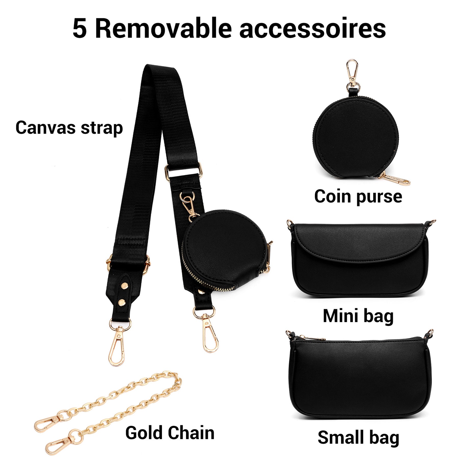 3pcs Crossbody Bags for Women PU Leather Shoulder Purse with Removable Strap Fashion Handbag for Daily Use