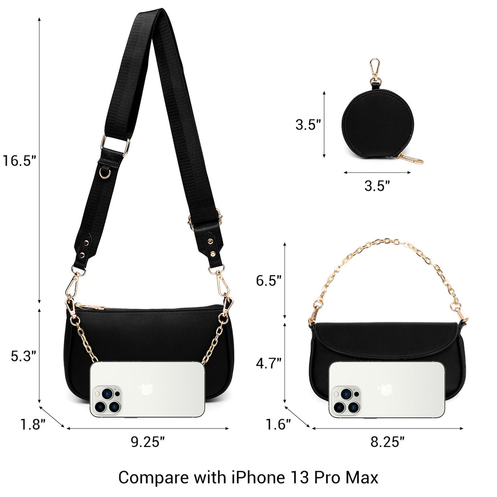 3pcs Crossbody Bags for Women PU Leather Shoulder Purse with Removable Strap Fashion Handbag for Daily Use
