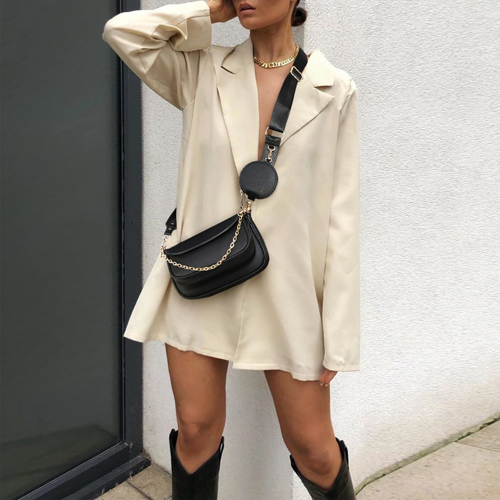 3pcs Crossbody Bags for Women PU Leather Shoulder Purse with Removable Strap Fashion Handbag for Daily Use