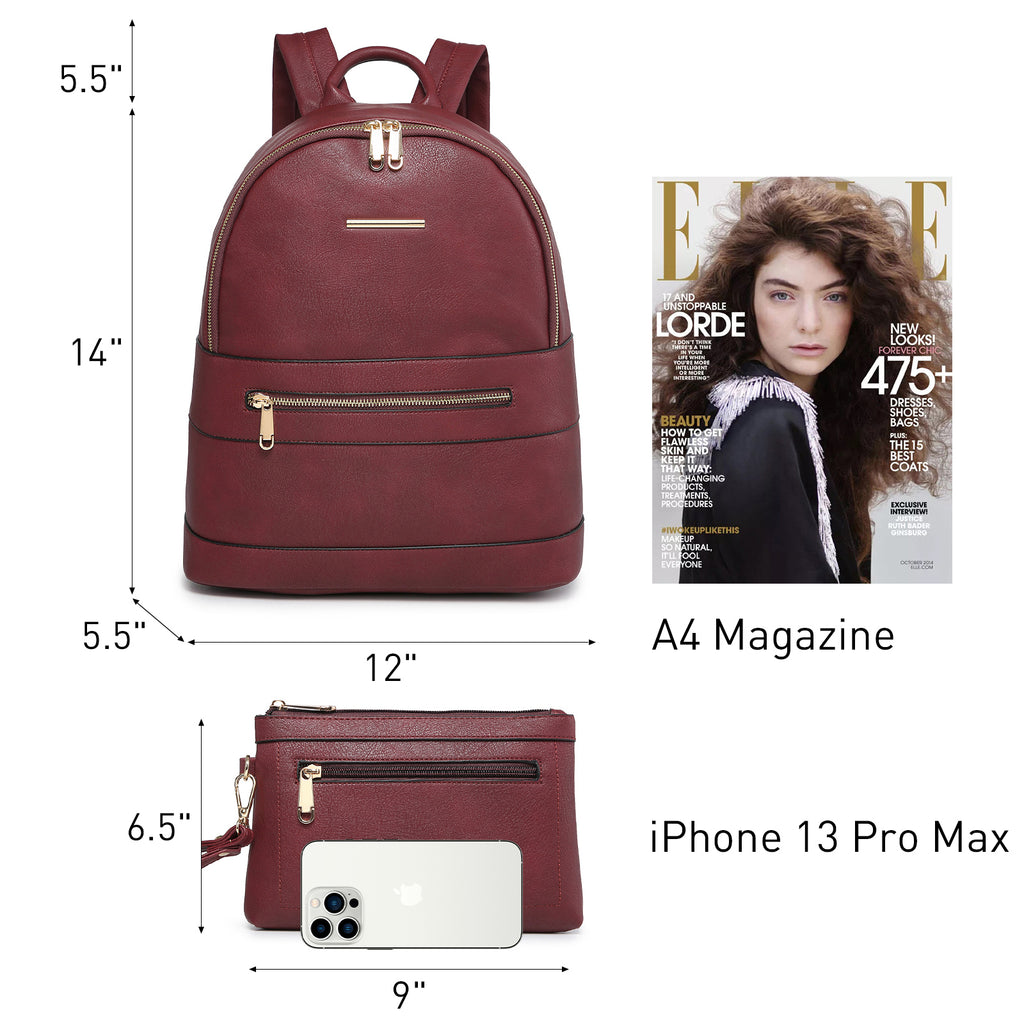 Women's Backpack Purse PU Leather Travel Work Backpack Fashion Shoulder Bag Designer Handbags 2pcs