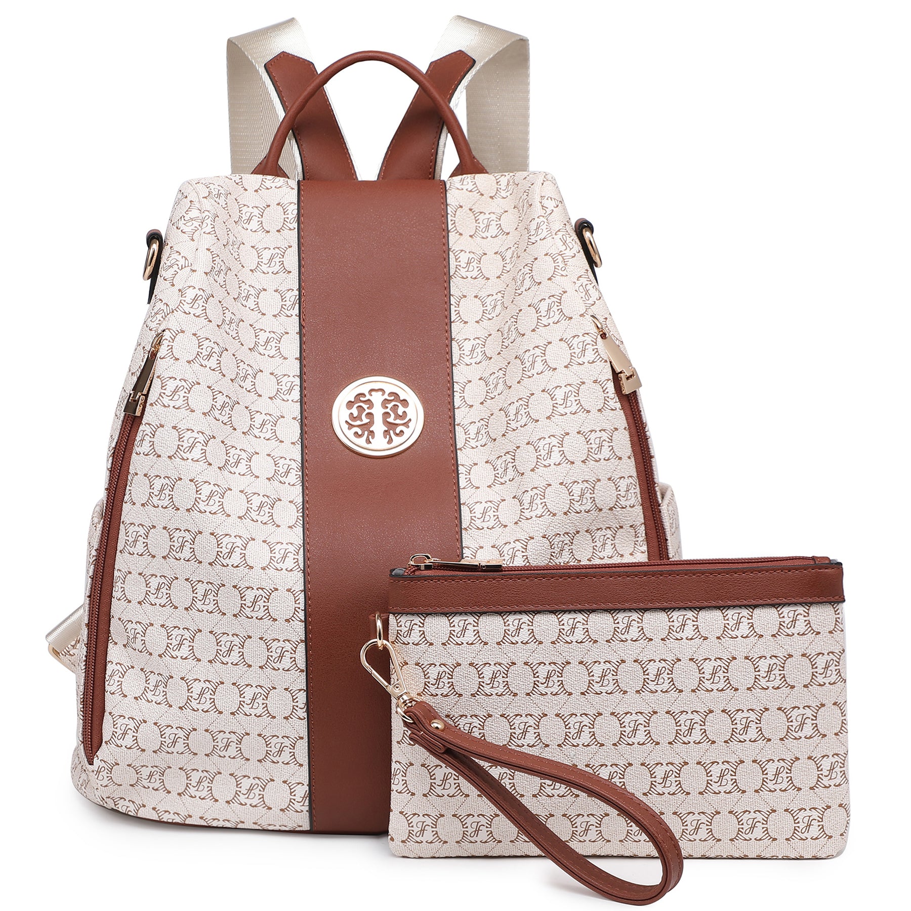 Women Fashion Backpack Purse Multi Pockets Signature Anti-Theft Rucksack Travel School Shoulder Bag Handbag Wristlet