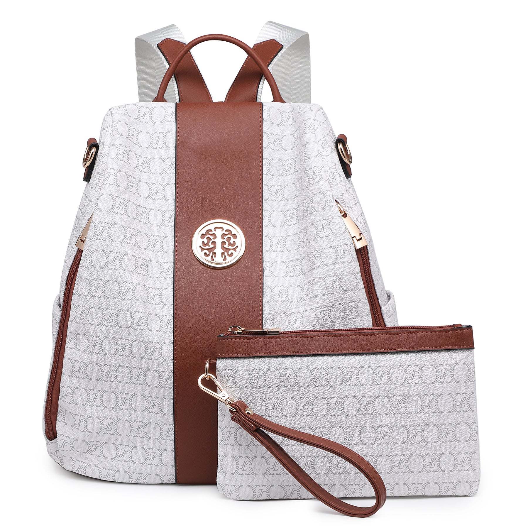 Women Fashion Backpack Purse Multi Pockets Signature Anti-Theft Rucksack Travel School Shoulder Bag Handbag Wristlet