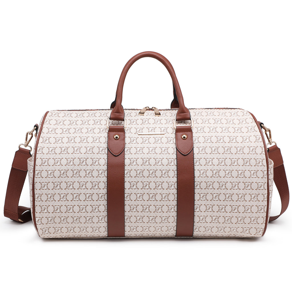 Women PU Leather Monogrammed Duffel Bag for Men- Scratch-Resistant Waterproof, Multi-Pocket Design, Large Capacity Carry-On for Gym Yoga Work Travel Weekend