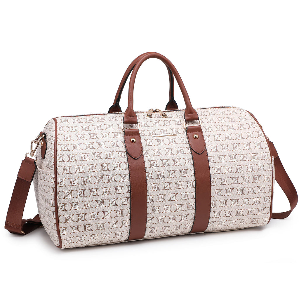 Women PU Leather Monogrammed Duffel Bag for Men- Scratch-Resistant Waterproof, Multi-Pocket Design, Large Capacity Carry-On for Gym Yoga Work Travel Weekend
