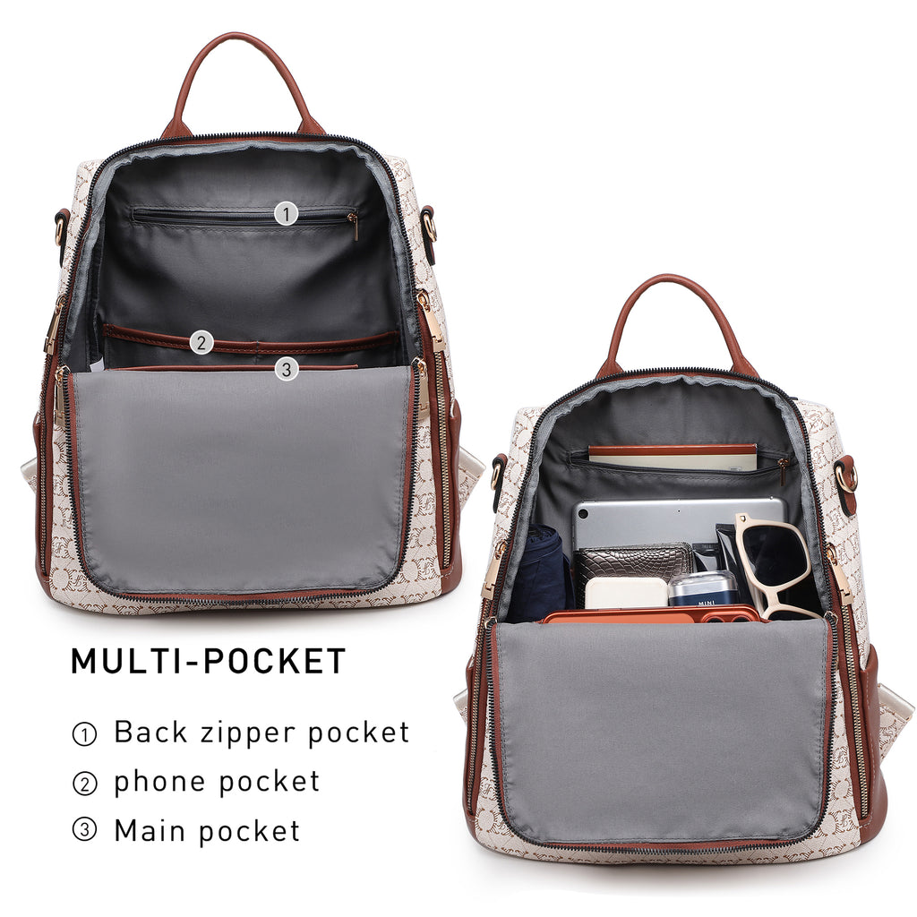 Women Fashion Backpack Purse PU Leather Convertible Medium Ladies Rucksack Travel Shoulder Bags Handbag and Purse 2Pcs