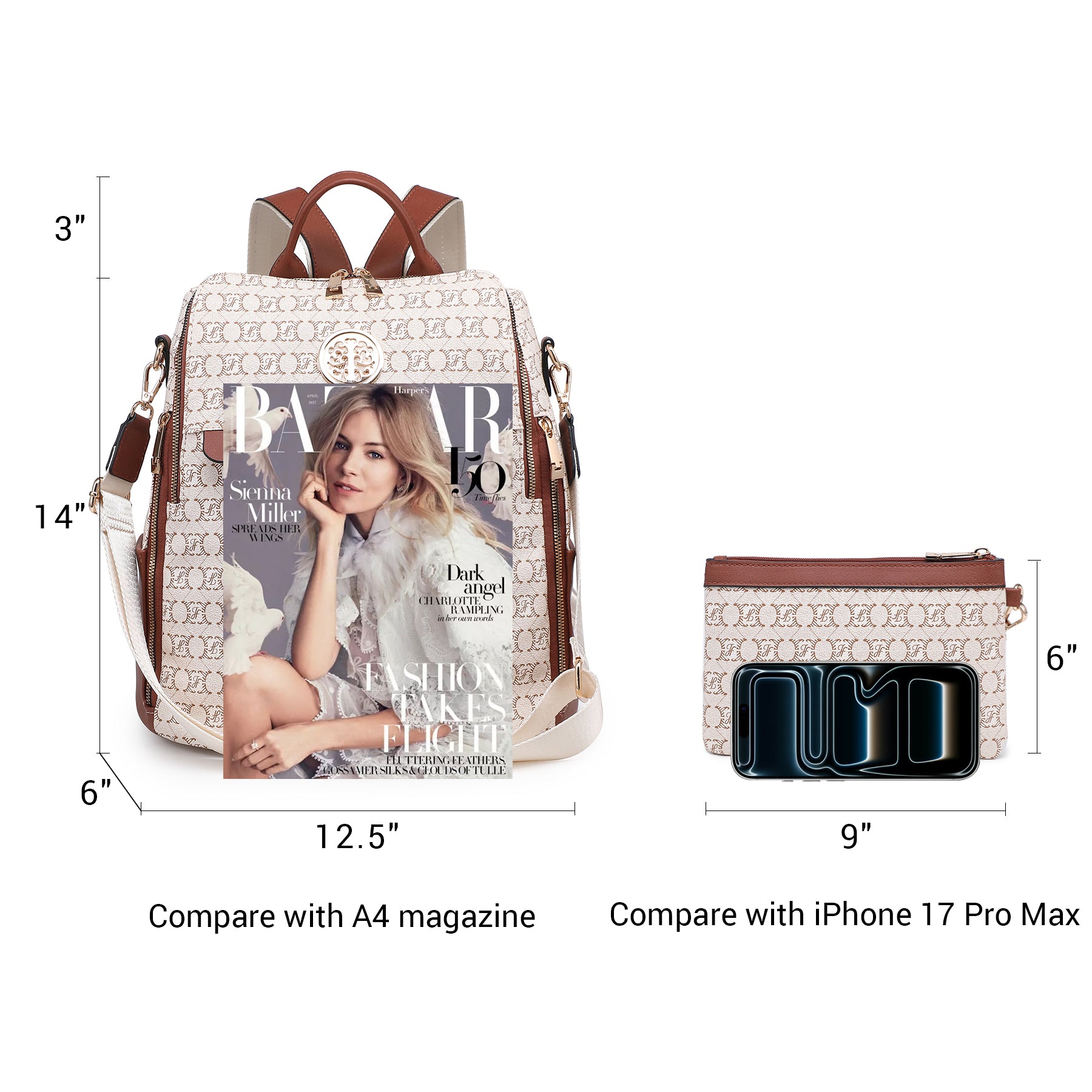 Women Fashion Backpack Purse PU Leather Convertible Medium Ladies Rucksack Travel Shoulder Bags Handbag and Purse 2Pcs