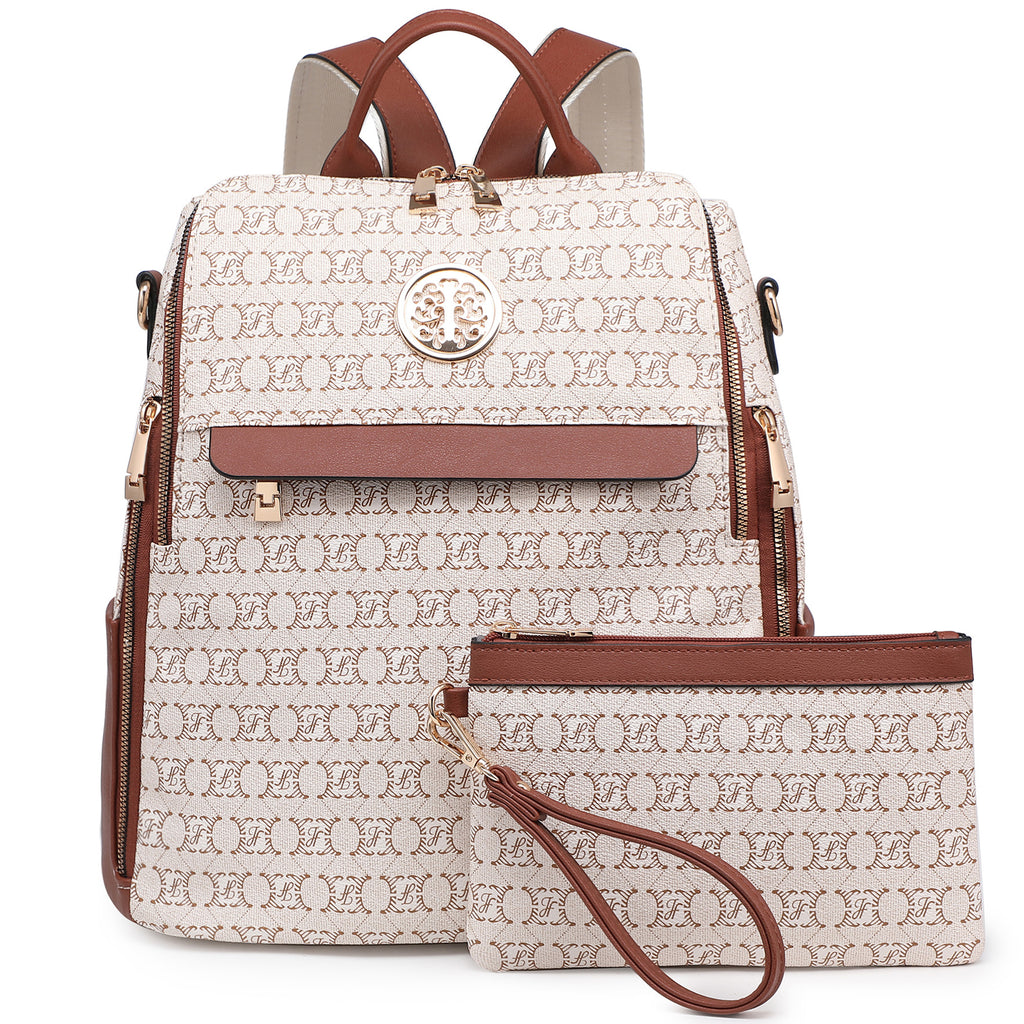 Women Fashion Backpack Purse PU Leather Convertible Medium Ladies Rucksack Travel Shoulder Bags Handbag and Purse 2Pcs
