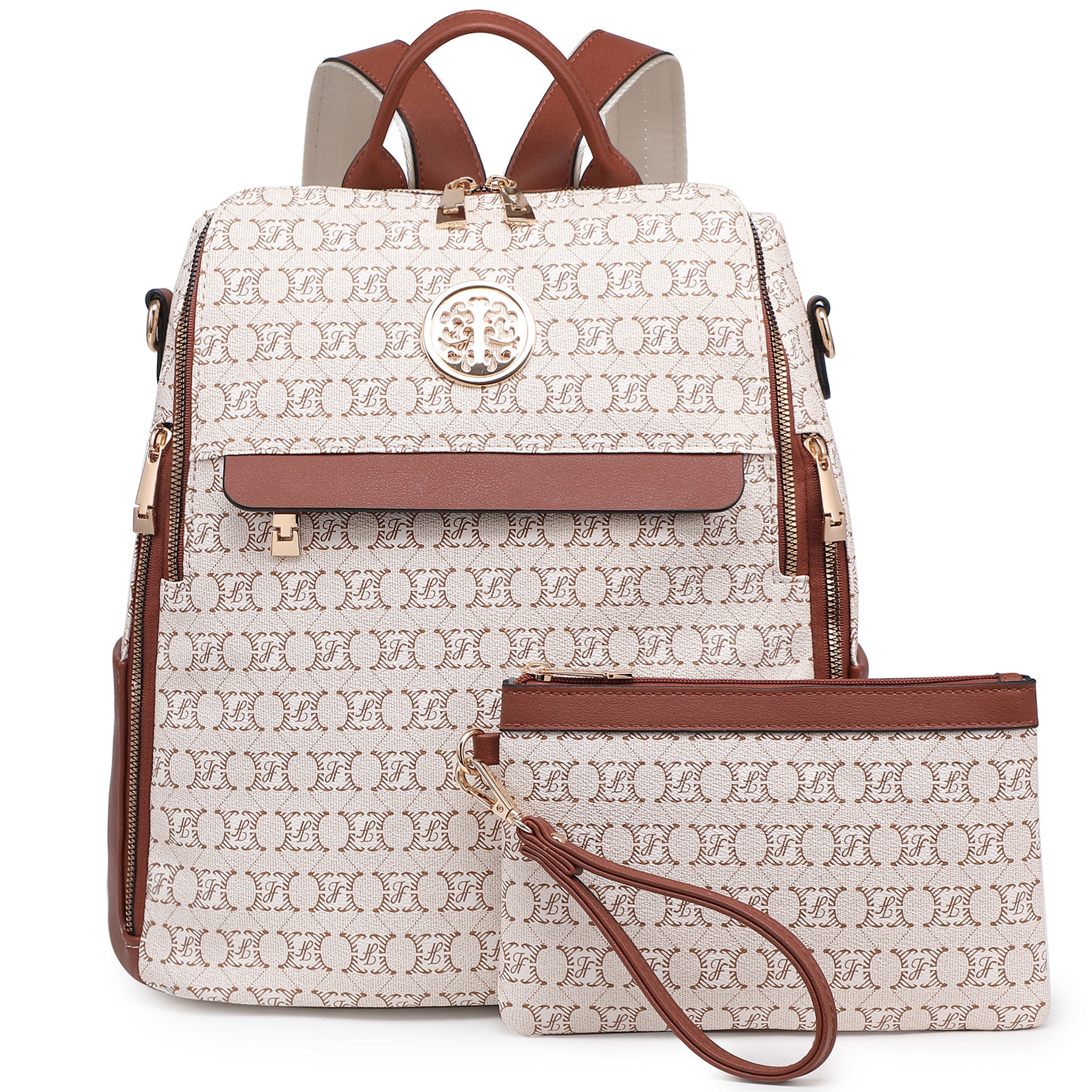 Women Fashion Backpack Purse PU Leather Convertible Medium Ladies Rucksack Travel Shoulder Bags Handbag and Purse 2Pcs