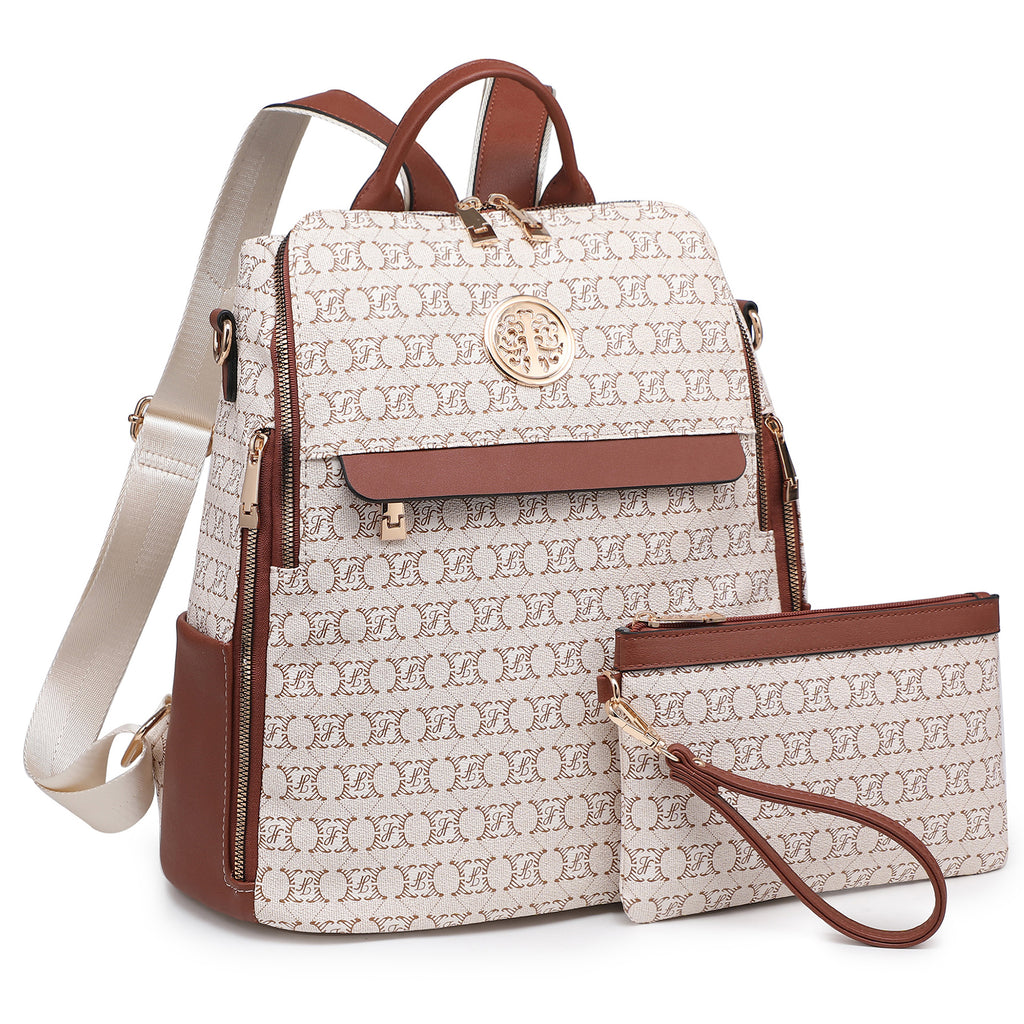 Women Fashion Backpack Purse PU Leather Convertible Medium Ladies Rucksack Travel Shoulder Bags Handbag and Purse 2Pcs