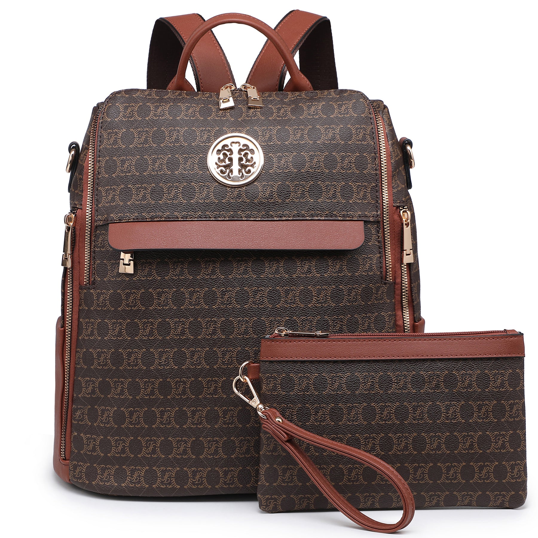 Women Fashion Backpack Purse PU Leather Convertible Medium Ladies Rucksack Travel Shoulder Bags Handbag and Purse 2Pcs