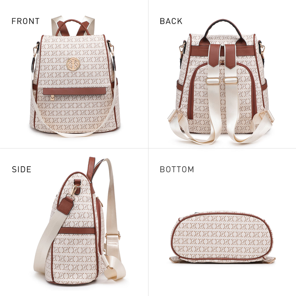 Women Fashion Backpack Purse Multi Pockets Signature Anti-Theft Rucksack Travel Ladies Shoulder Bag Handbag 2Pcs