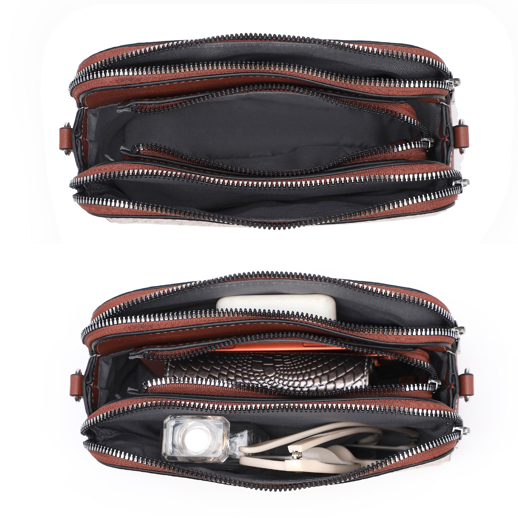 Crossbody Bags for Women Small Shoulder Purses with Adjustable Wide Strap, Triple Zip Design