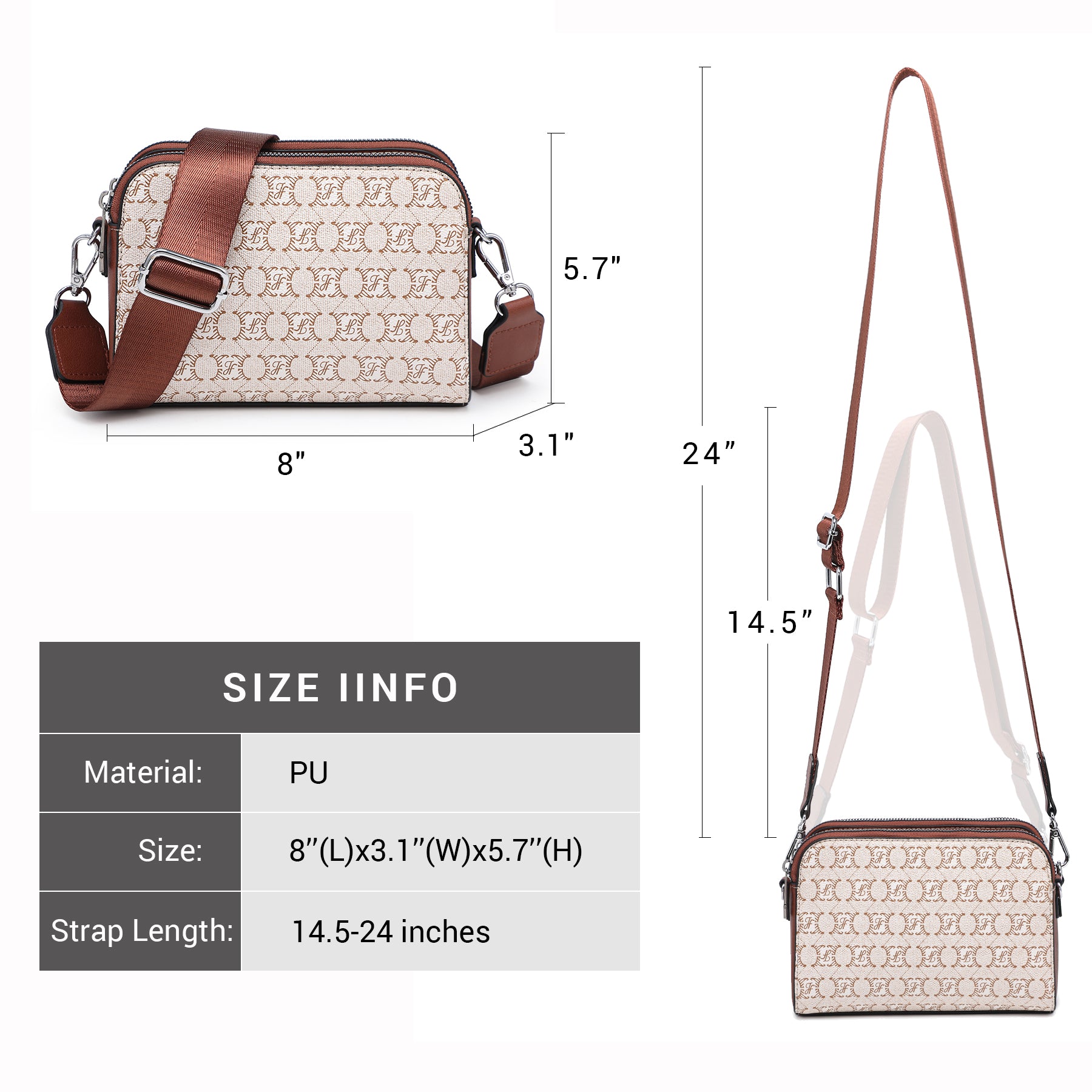 Crossbody Bags for Women Small Shoulder Purses with Adjustable Wide Strap, Triple Zip Design