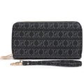 Womens Fashion Double Zip Around Wallet Jean Long Purse Credit Card Holder Bifold Ladies Cluth Wristlet Wrist Strap