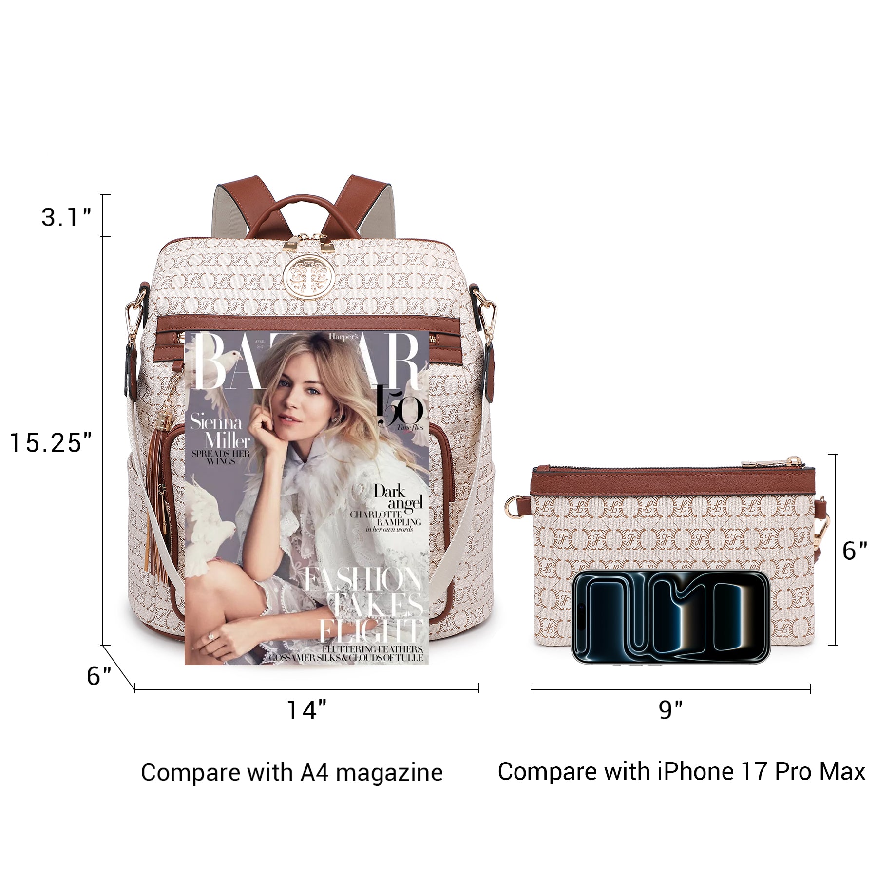 Women Fashion Backpack Purse Convertible Large Ladies Rucksack Travel Shoulder Bags Handbag Set 2pcs w/Tassel