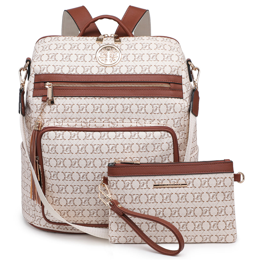 Women Fashion Backpack Purse Convertible Large Ladies Rucksack Travel Shoulder Bags Handbag Set 2pcs w/Tassel